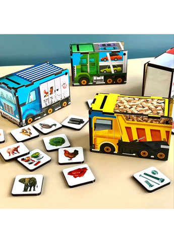 Дерев'яна настільна гра «Автопарк» сортер-комодик Ubumblebees (365640009)