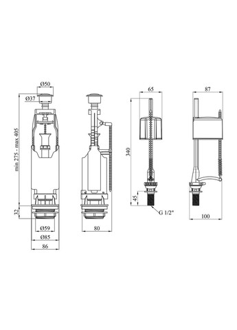 Комплект для бачка унитаза KRP-KIT6857 с одинарной кнопкой, нижний подвод 1/2" Kroner (368588697)
