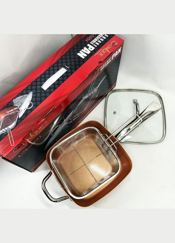 Сковорода-фритюрниця UN-5251 квадратна антипригарна з пароваркою та каструлею + скляна кришка 24 см Unique (364663687)