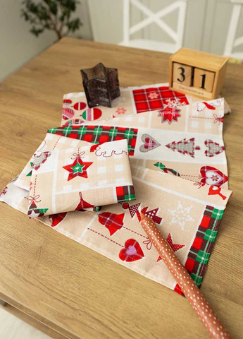 Набір комплект святкових новорічних бавовняних бавовняних рушників серветок для кухні 5 штук 35х75 см (478754-Prob) Прикраса Unbranded новорічний комбінований