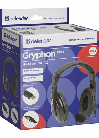 Гарнітура Gryphon 750U, USB, Black Defender (314778664)