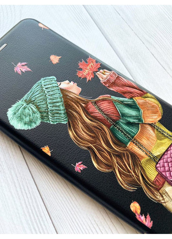 Чохол-книжка чорний з малюнком на Xiaomi Redmi 14C / Poco C75 Дівчина з листям (принт 221) Creative (355394642)
