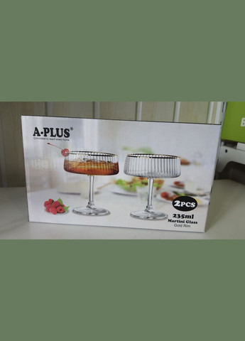 Набір келихів для мартіні 2шт Подарункові скляні посудини для коктейлів 235мл Gold Rim A-Plus (332614107)