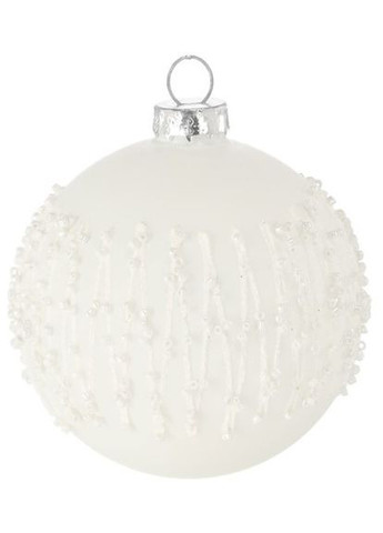 Елочное стеклянное украшение белое 8 см, узор бисер Chomik (367113998)