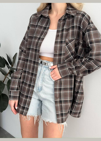 Темно-коричневая спортивная, повседневный рубашка в клетку Україна с длинным рукавом