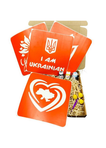 Набор для рисования по ткани "I Am Ukrainian, Тризуб, Карта Украины, Украина цветущая" paint n064 n059 n080 n058 Fresh Tattoo (365252029)