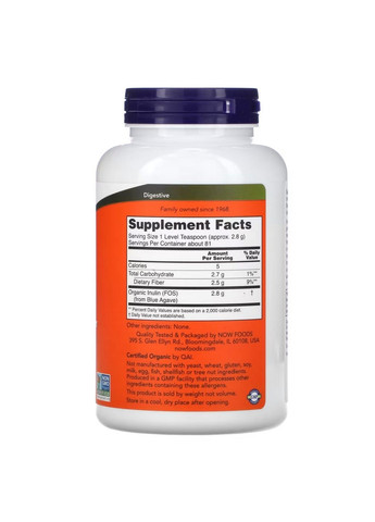 Натуральна добавка Certified Organic Inulin, 227 грам Now (293343258)