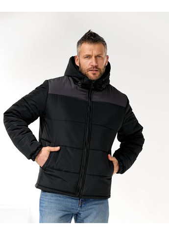 Чорна чоловіча зимова куртка з капюшоном та синтепоном — заміри в описі Vione