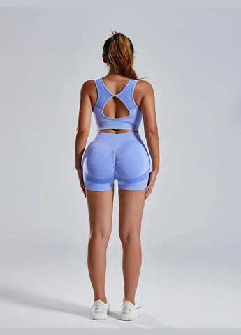 Спортивний костюм (топ та шорти) з чашками й пуш-ап ефектом синього кольору, розмір S Trends (330757782)