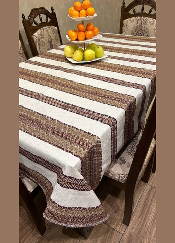 Скатерть для кухонного стола 150х180 Белый с коричневым (П4К-skatert-dom-003-02) No Brand (323161042)