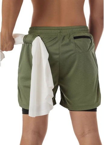 Спортивные мужские шорты-тайтсы 2 в 1 с петелькой для полотенца и карманом для смартфона No Brand (342374353)