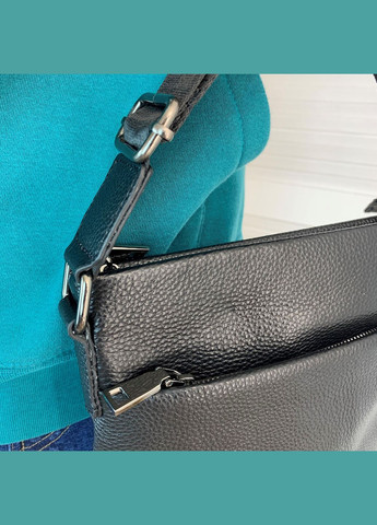 Сумка чоловіча через плече для документів з натуральної шкіри містка, чорна No Brand (333705720)