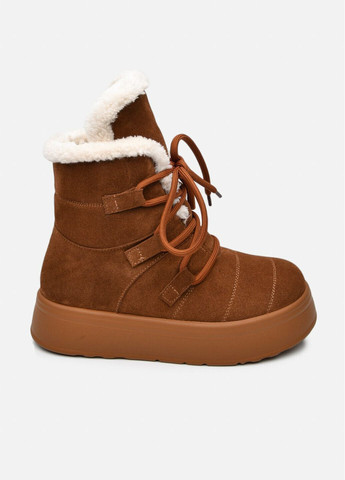 Зимние женские зимние замшевые рыжие ботинки-угги на шнурках с меховой опушкой на высокой подошве (отшив 3 дня) Paradize из натуральной замши