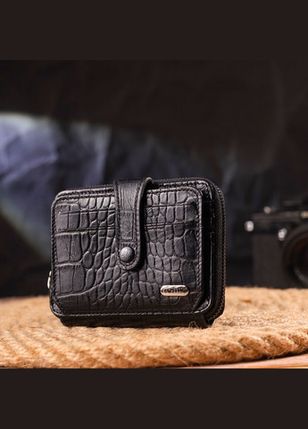 Практичне жіноче портмоне з натуральної фактурної шкіри 21491 Чорне Canpellini (331907012)