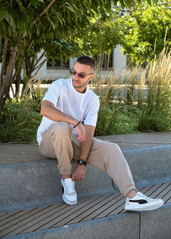 Белые демисезонные кроссовки мужские из натуральной кожи белого цвета 35546 No Brand