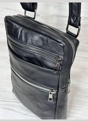 Чоловіча сумка чорна натуральна шкіра 302006 No Brand (326960293)