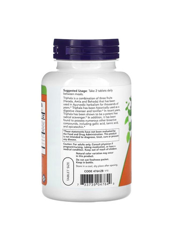 Натуральна добавка Triphala 500 mg, 120 таблеток Now (334707216)