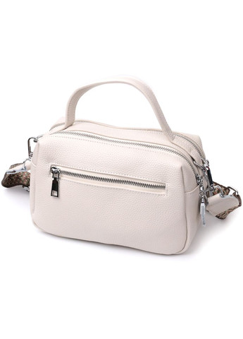 Жіноча прямокутна кросбоді на два відділення з натуральної шкіри біла 22344 Vintage (329195330)