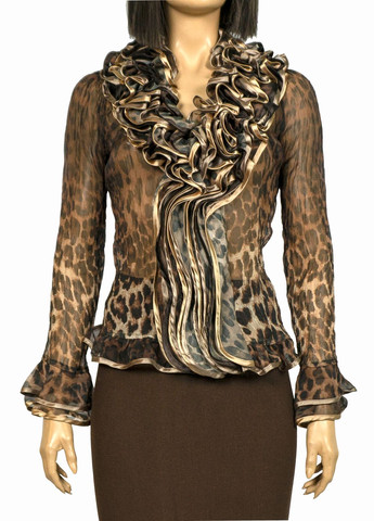 Коричневая демисезонная женская шифоновая блуза с баской lw-116680-11 коричневый Lowett