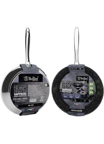 Сковорода з нержавіючої сталі та антипригарним покриттям Black Sapphire 28 см (BR-1707) Bollire (334713186)