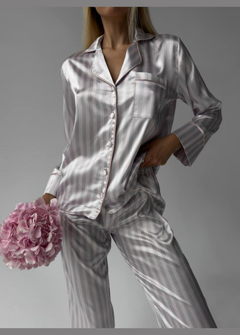 Комбинированная всесезон пижама женская сатиновая рубашка + брюки No Brand Піжама жіноча штани та сорочка
