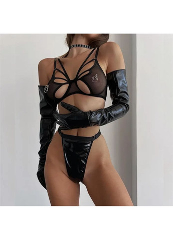 Чорний демісезонний мереживний комплект із поясом. жіночий комплект білизни прозорий. комплект білизни для дорослих ігр No Brand