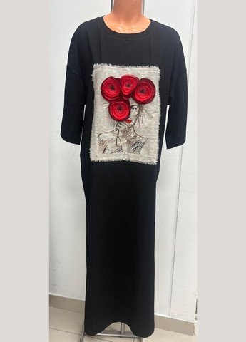 Чорна сукня жіноча чорна з маком mknk28055-1 Modna KAZKA