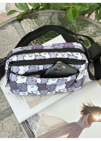 Жіноча сумка через плече з котиками горизонтальна сіра No Brand (350613277)