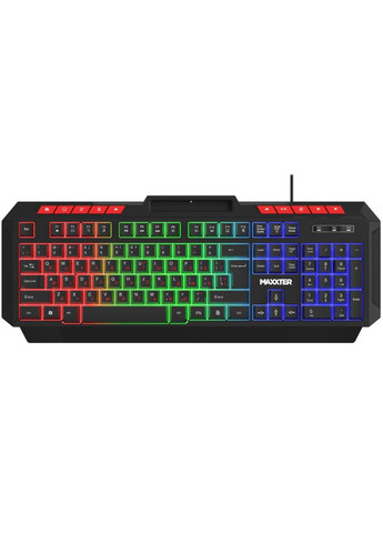 Ігрова клавіатура з підсвіткою, чорна, провідна USB, мембранна, повнорозмірна геймерська для комп'ютера ПК та ноутбука Maxxter Gaming Keyboard (362532647)