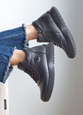 Кроссовки женские осенние из натуральной кожи No Brand 3802/1 чёрные демисезоны (366817372)