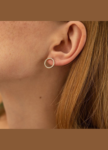 Сережки пусети Кругообіг з фіанітами 1.2 см (жовте золото) с08399 Oniks (264392977)