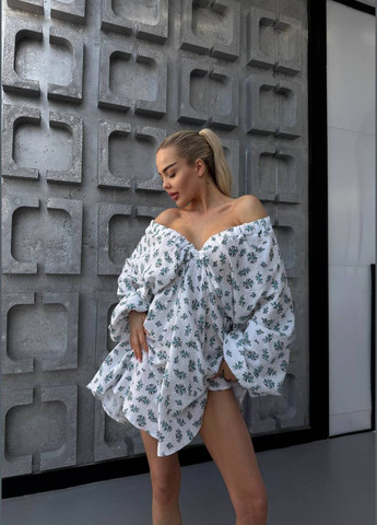 М'ятна кежуал сукня із натуральної тканини муслін Adelante з квітковим принтом