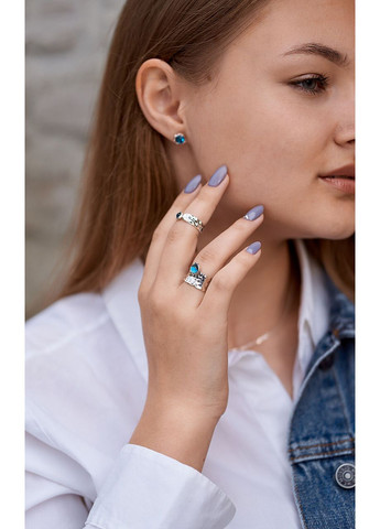 Кільце Цефеїда dark aquamarine 4 мм 925 16.5-17 Skifska Etnika (364203286)