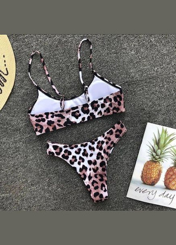 Коричневий сексуальний роздільний купальник леопард, топ з чашками s m l (44 46 48) лео коричневий No Brand