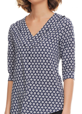 Синяя женская блузка с белым геометрическим рисунком (ll154912363) LadyLike
