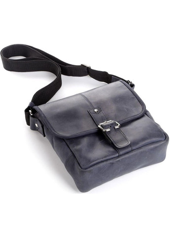 Чоловіча шкіряна сумка через плече планшет месенджер із натуральної шкіри синя 22*23*7 см Shvigel (329147478)