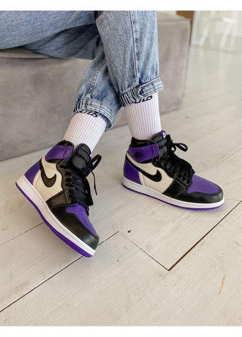 КРОССОВКИ ЖЕНСКИЕ NIKE AIR JORDAN 1 RETRO MID VIOLET WHITE BLACK НАЙК АИР ДЖОРДАН No Brand чёрные демисезоны (369389348)