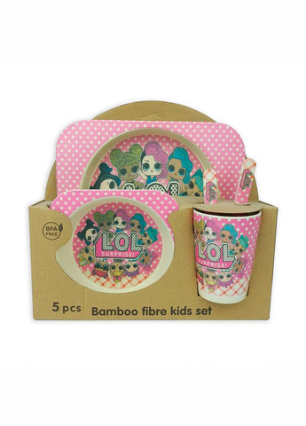Набор детской посуды, бамбук, куклы '''', розовый, 5 предметов, 078 No Brand (272150257)