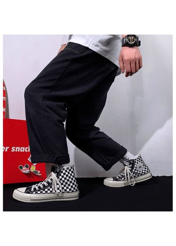 Чорні високі чоловічі кеди в клітинку біло чорні dk20082 No Brand