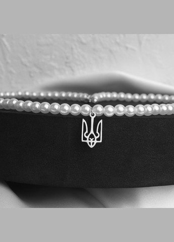 Патріотичне жіноче кольє з бусин з гербом "Ukraine Pearl" Royal (286421334)