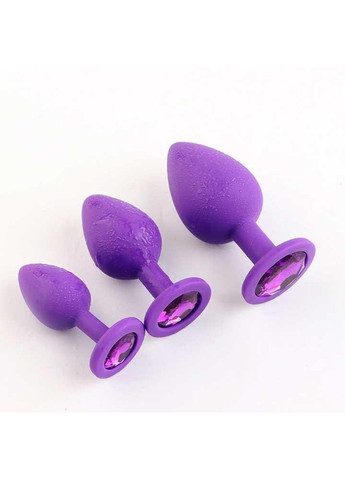 Набор фиолетовых силиконовых анальных пробок с кристаллом - 3шт. (S/M/L) – Анальные игрушки No Brand (288539221)