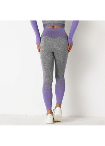 Комбинированные демисезонные леггинсы женские спортивные 9660 m серые с фиолетовым Fashion