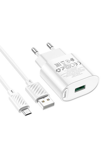 Мережевий зарядний пристрій single port QC3.0 charger set(Micro) White Hoco C109A Fighter (368698181)