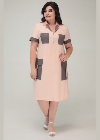 Пудрова повсякденний літнє плаття з контрастного льону вільного крою з кишенями all posa (ap100072p) A'll Posa