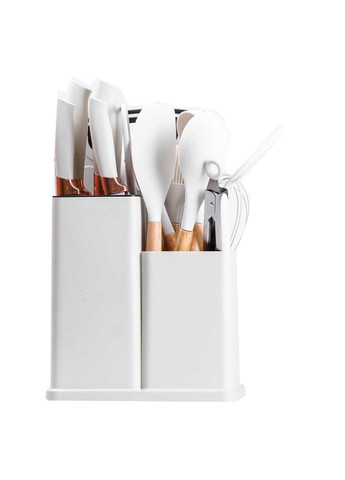 Набор кухонных принадлежностей на подставке 19 штук из силикона с бамбуковой ручкой, белый Without (293170789)