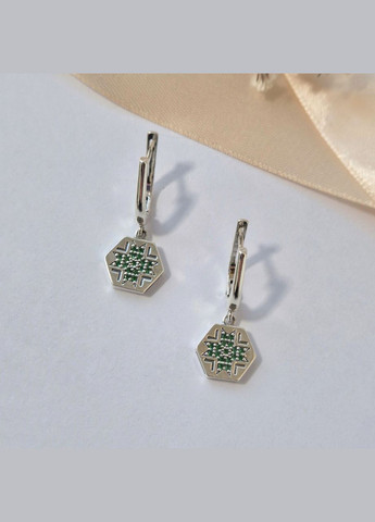 Срібні сережки Вишиванка із Зеленими каменями чорнене срібло 925 проби 82152з 5.33г No Brand (314878883)