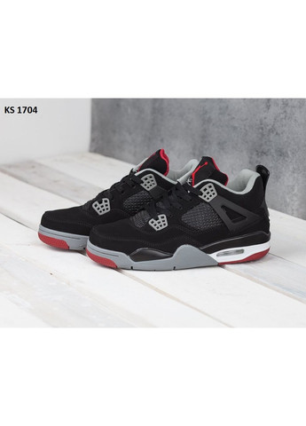 Чорні Осінні кросівки чоловічі nike air jordan 4 retro black white red найк аір джордан No Brand