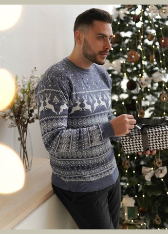 Серый демисезонный ❄️ свитер с оленями 🦌 не колется очень приятный к телу No Brand