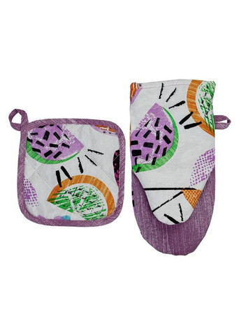 Набір фартух рукавичка прихватка Violet Cherrie для кухні господині кухонний комплект ProDobro (369378059)