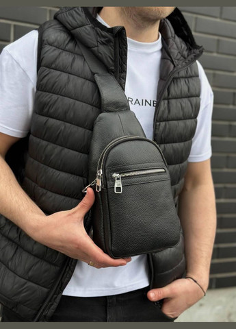 Шкіряна сумка-слінг, рюкзак через плече чорна 3280 Tiding Bag (359380764)